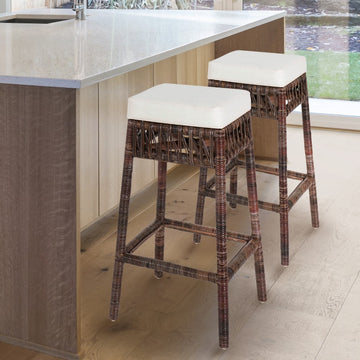 Bali Rustic Bohemian Hyacinth/Wood Backless Counter Stool - JONATHAN Y